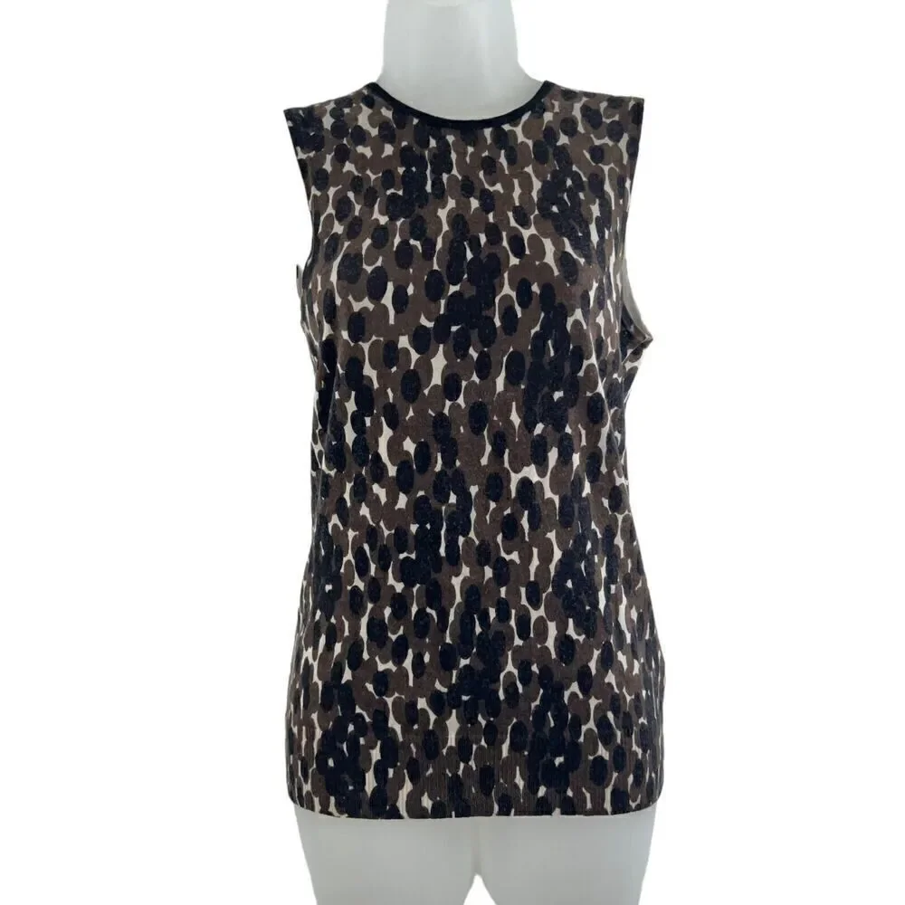 Tory Burch Tank Top Size Small Sleeveless Career 100% Merino Wool Leopard Print